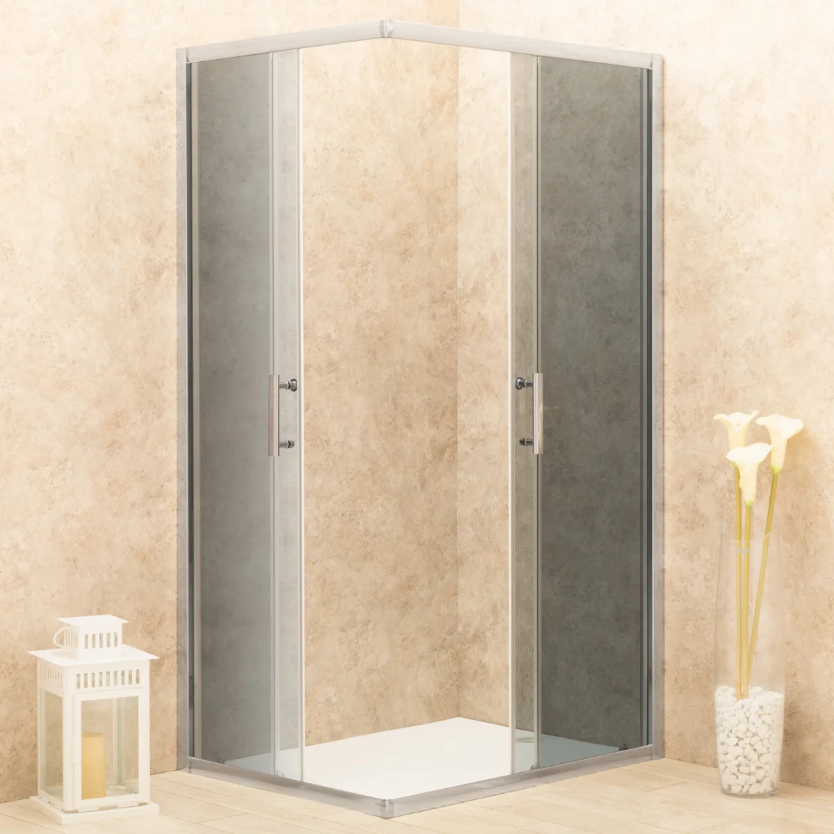 Doccia 79x100cm Regolabile Reversibile Vetri Fume' 6mm Telaio in Alluminio - immagine 3